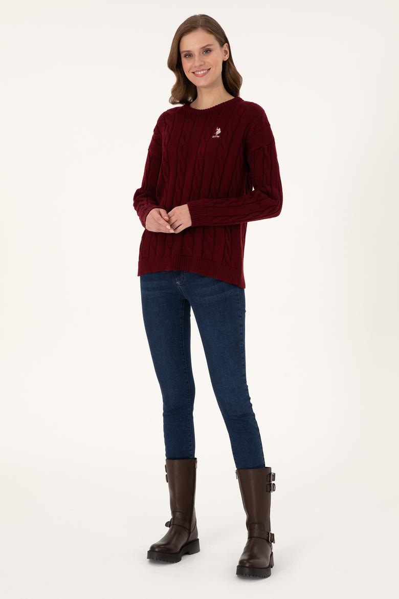 Kadın Bordo Bisiklet Yaka Kazak - 50297110018