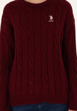 Kadın Bordo Bisiklet Yaka Kazak - 50297110018