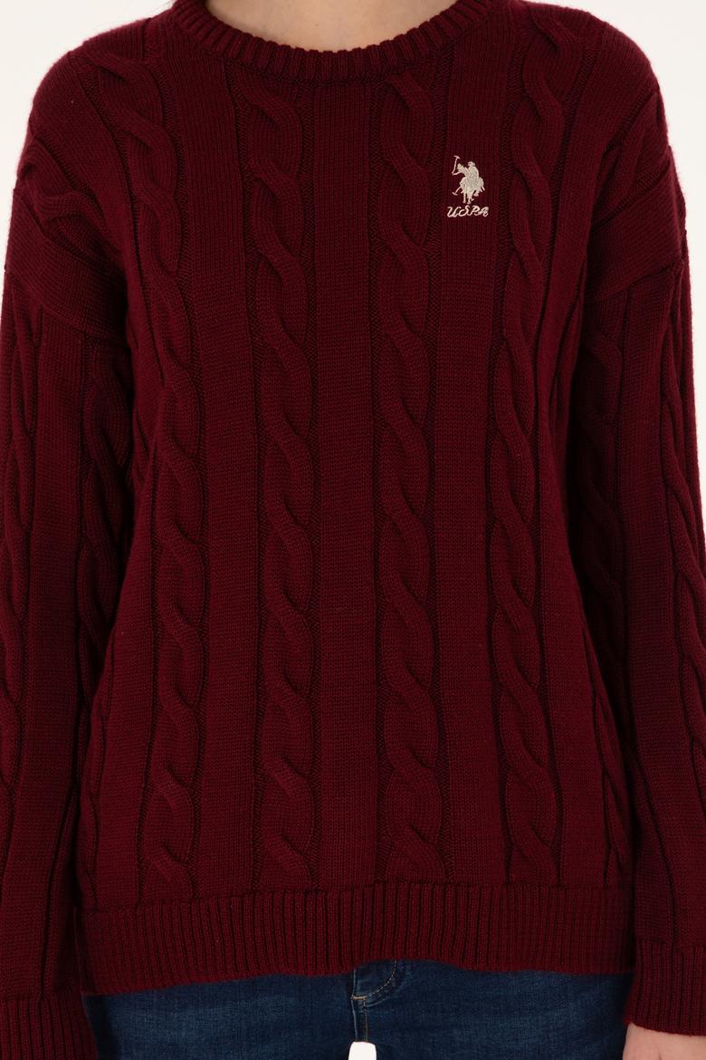 Kadın Bordo Bisiklet Yaka Kazak - 50297110018