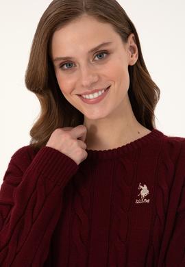 Kadın Bordo Bisiklet Yaka Kazak - 50297110018