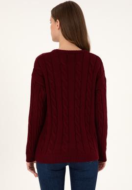 Kadın Bordo Bisiklet Yaka Kazak - 50297110018