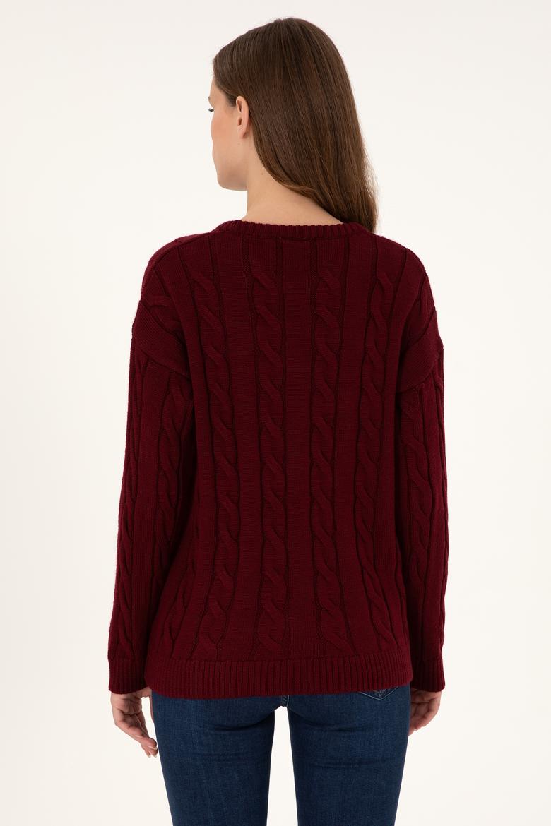 Kadın Bordo Bisiklet Yaka Kazak - 50297110018