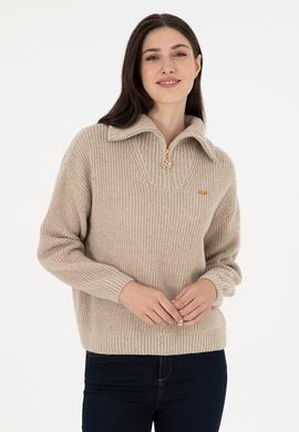 Kadın Krem Melanj V Yaka Kazak - 50297086027