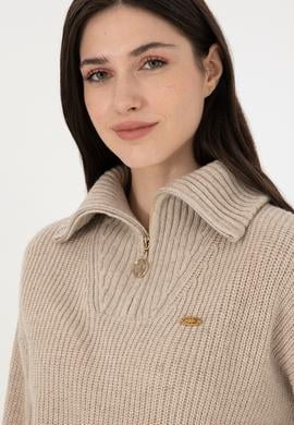 Kadın Krem Melanj V Yaka Kazak - 50297086027