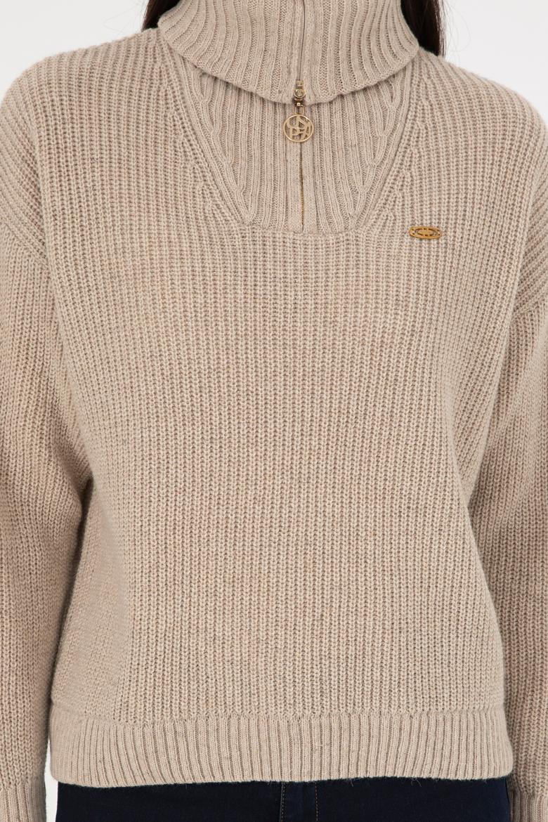 Kadın Krem Melanj V Yaka Kazak - 50297086027