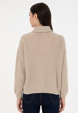 Kadın Krem Melanj V Yaka Kazak - 50297086027