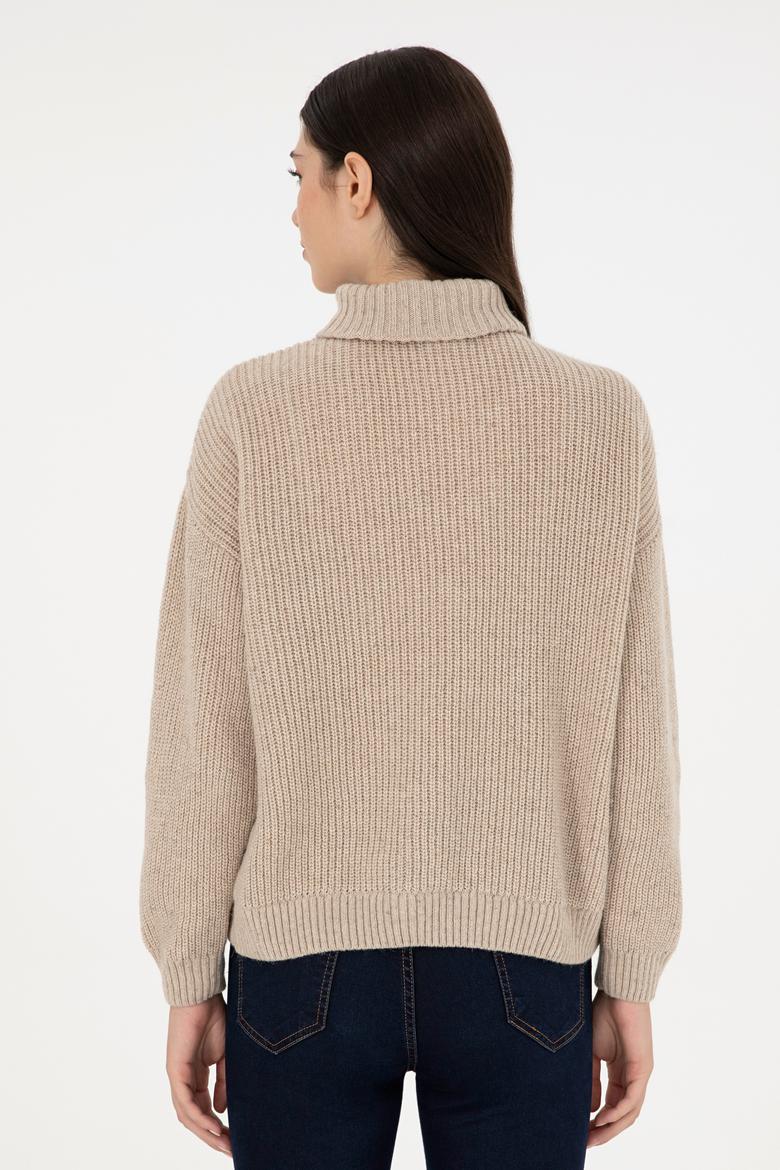 Kadın Krem Melanj V Yaka Kazak - 50297086027