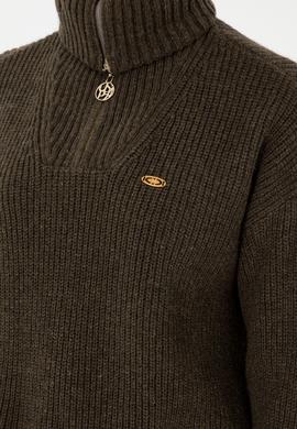 Kadın Haki V Yaka Fermuarlı Kazak - 50297086010