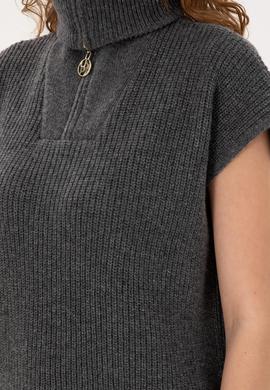 Kadın Antrasit Melanj V Yaka Fermuarlı Kazak - 50297101013