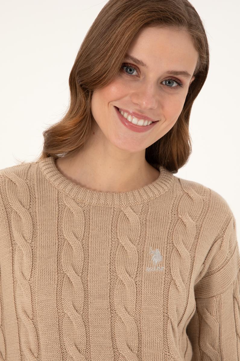 Kadın Kum Melanj Bisiklet Yaka Kazak