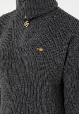 Kadın Antrasit Melanj V Yaka Fermuarlı Kazak - 50297086037