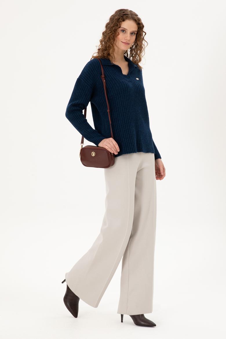 Kadın Lacivert Polo Yaka Kazak - 50297093003