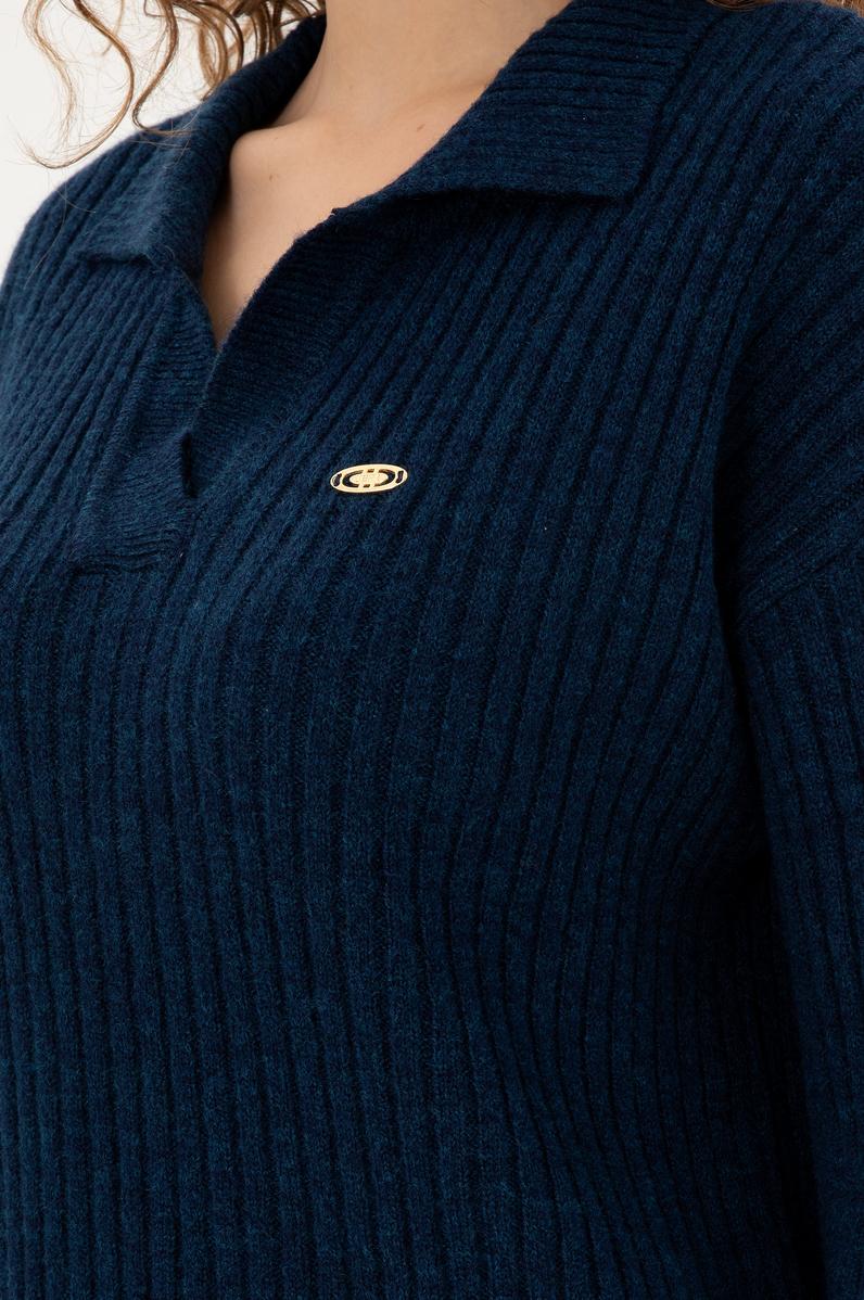 Kadın Lacivert Polo Yaka Kazak