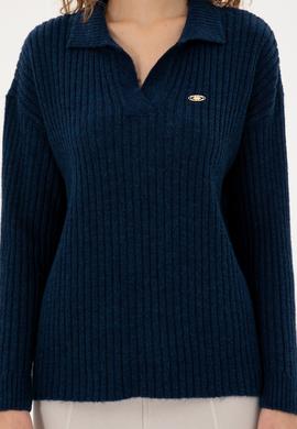 Kadın Lacivert Polo Yaka Kazak - 50297093003