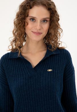 Kadın Lacivert Polo Yaka Kazak - 50297093003