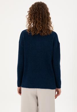 Kadın Lacivert Polo Yaka Kazak - 50297093003