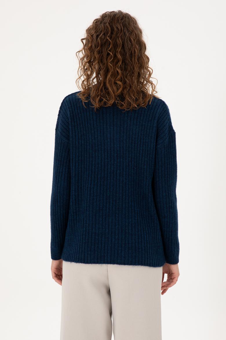 Kadın Lacivert Polo Yaka Kazak - 50297093003