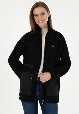 Kadın Siyah Fermuarlı Dik Yaka Sweatshirt - 50297364006