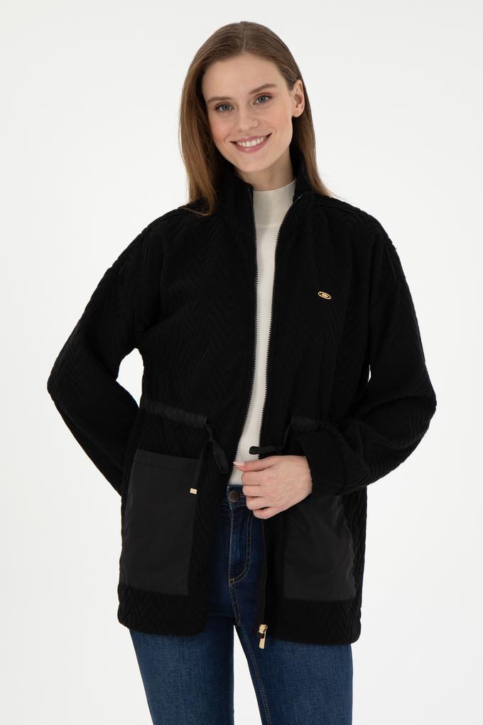 Kadın Siyah Fermuarlı Dik Yaka Sweatshirt