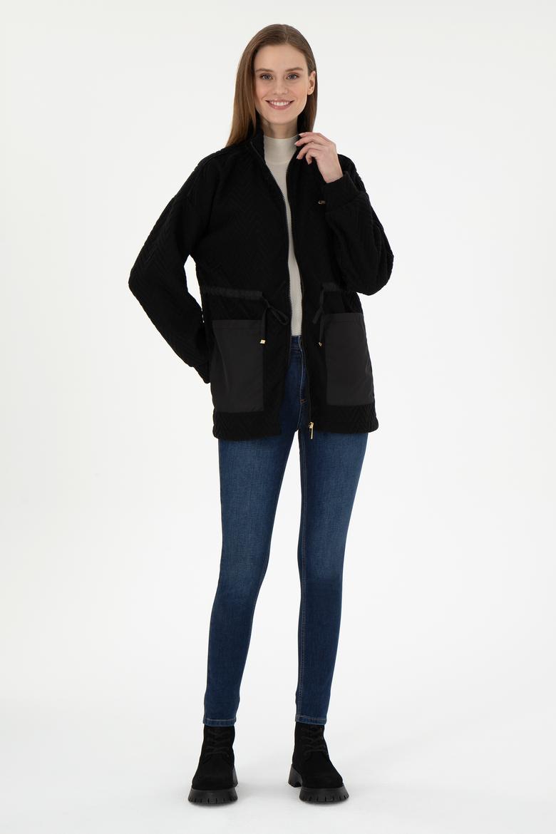 Kadın Siyah Fermuarlı Dik Yaka Sweatshirt - 50297364006