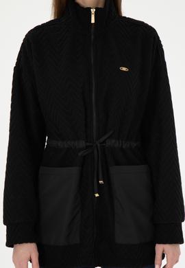 Kadın Siyah Fermuarlı Dik Yaka Sweatshirt - 50297364006