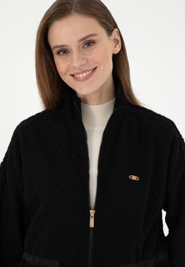 Kadın Siyah Fermuarlı Dik Yaka Sweatshirt - 50297364006