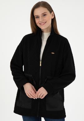 Kadın Siyah Fermuarlı Dik Yaka Sweatshirt - 50297364006