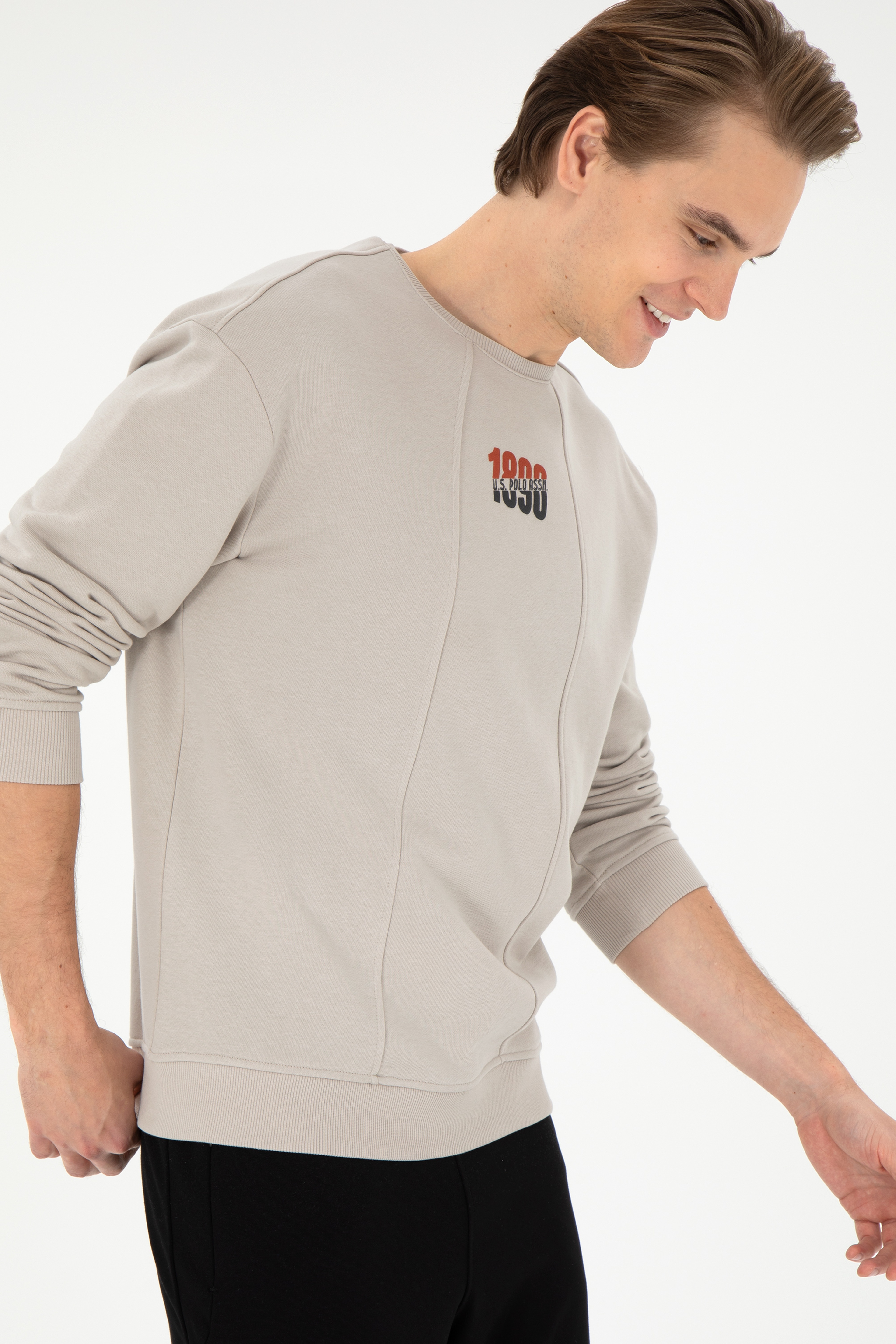 Erkek Comfort Fit Bisiklet Yaka Taş Sweatshirt