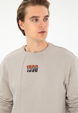 Erkek Comfort Fit Bisiklet Yaka Taş Sweatshirt - 50293430027