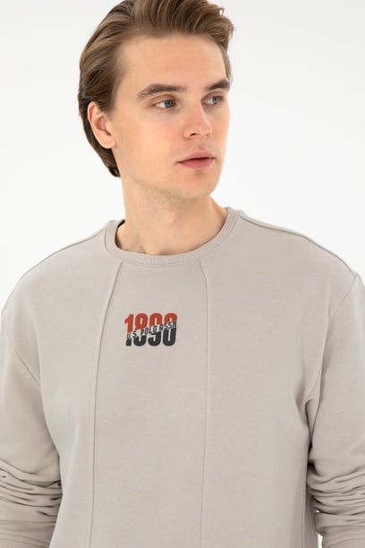 Erkek Comfort Fit Bisiklet Yaka Taş Sweatshirt