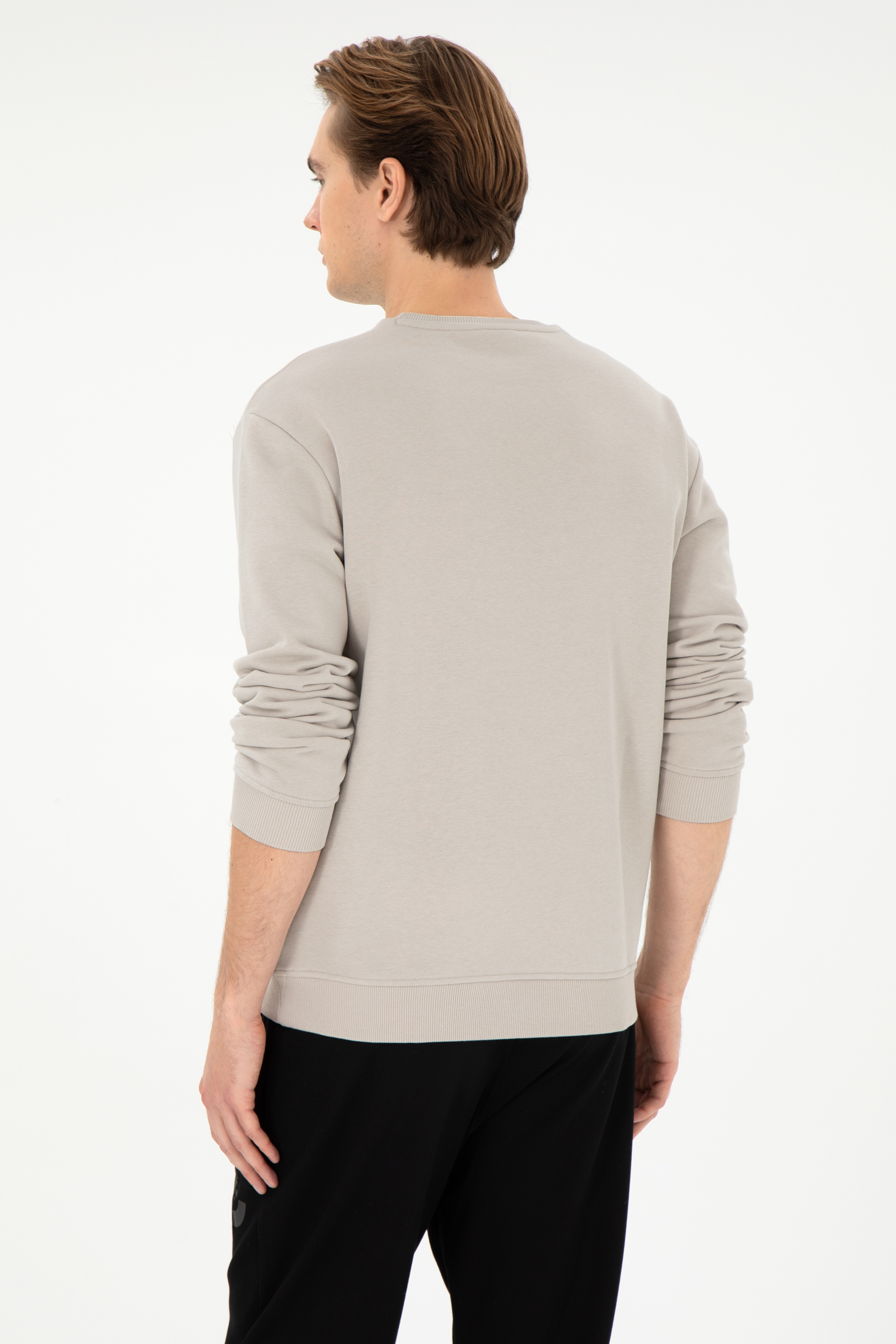 Erkek Comfort Fit Bisiklet Yaka Taş Sweatshirt