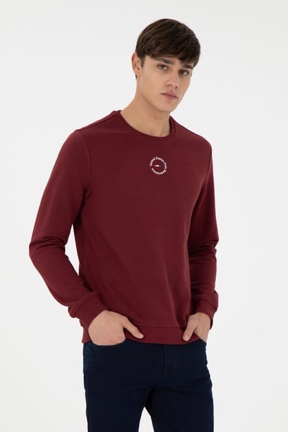 Erkek Regular Fit Bisiklet Yaka Bordo Sweatshirt