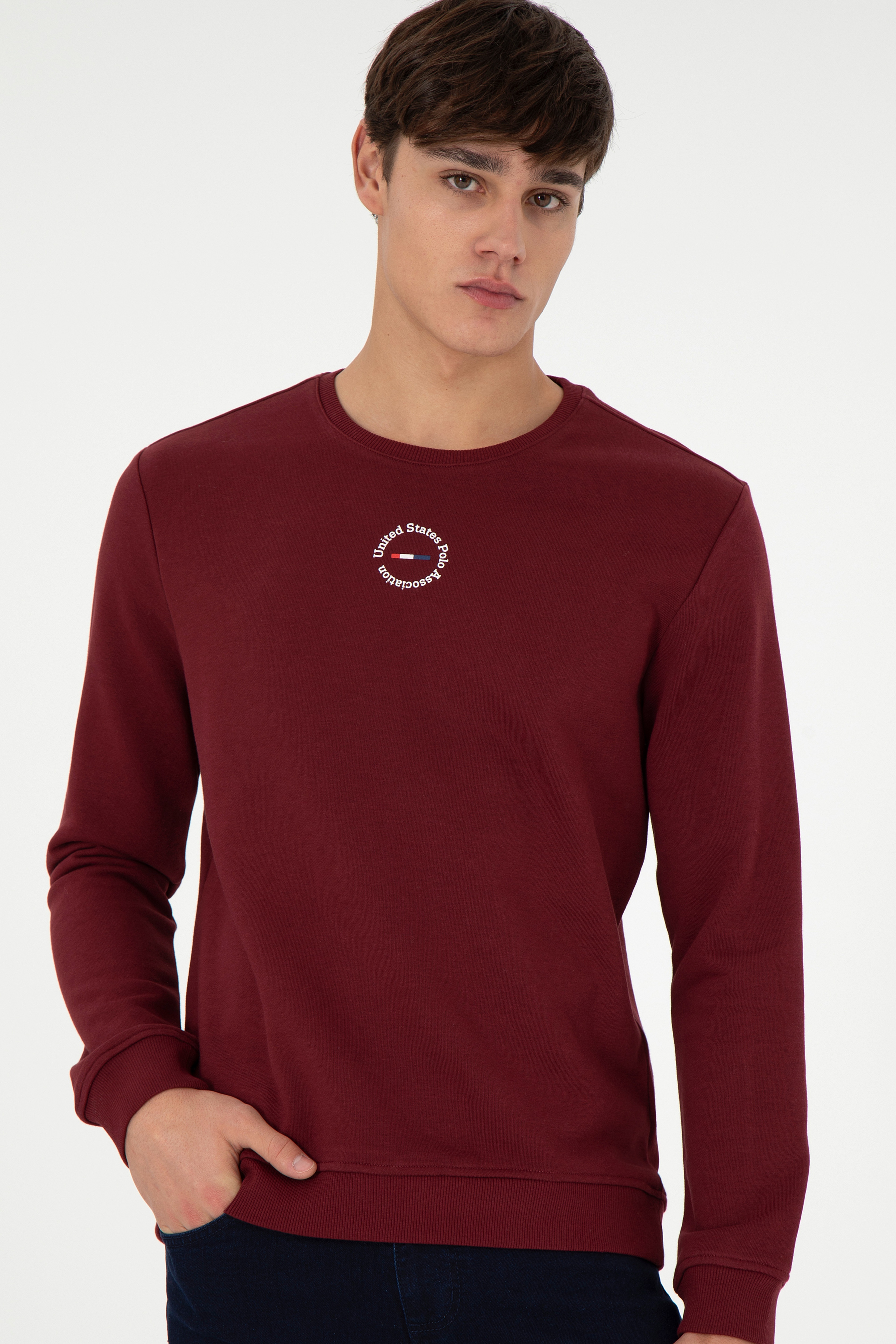 Erkek Regular Fit Bisiklet Yaka Bordo Sweatshirt