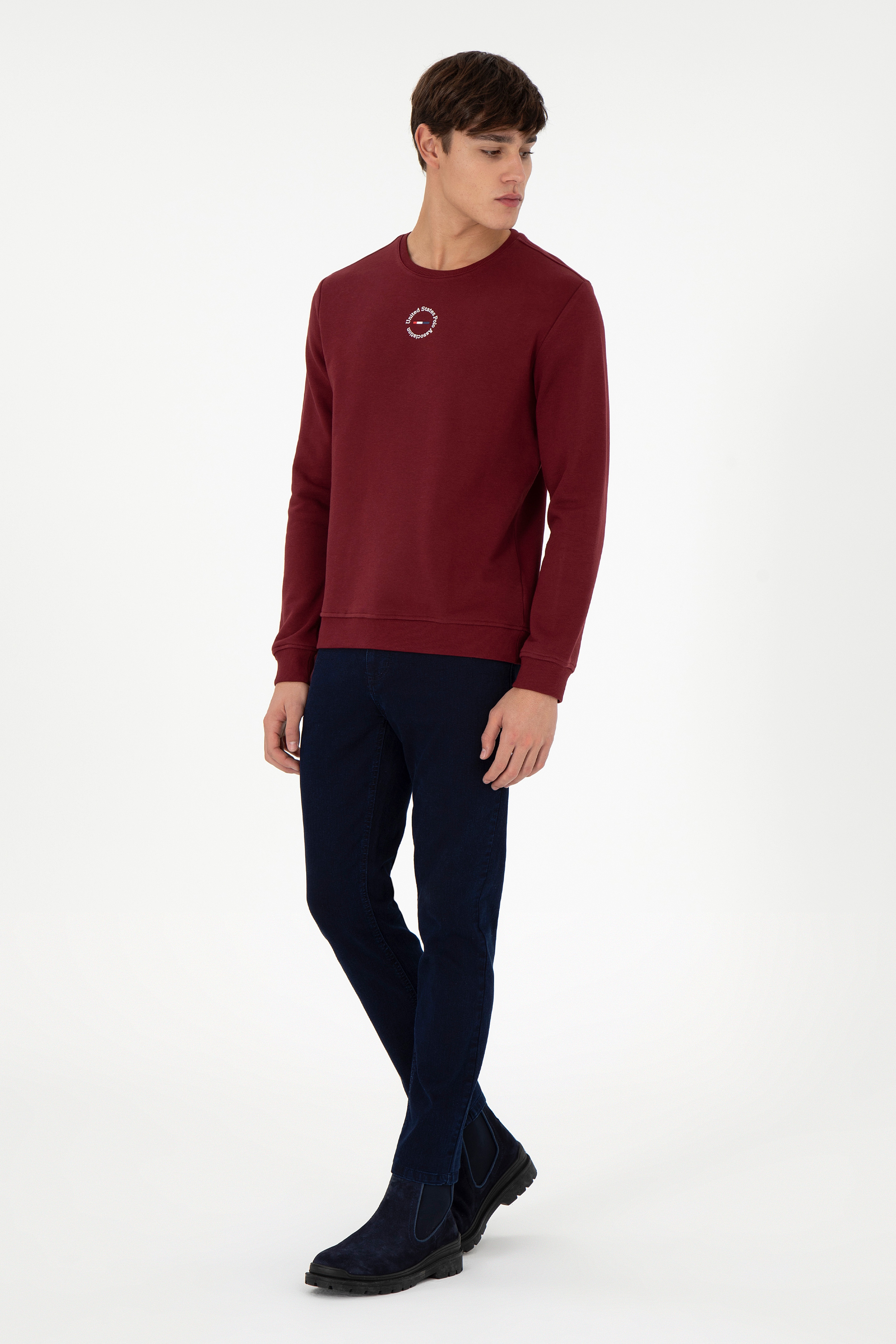 Erkek Regular Fit Bisiklet Yaka Bordo Sweatshirt