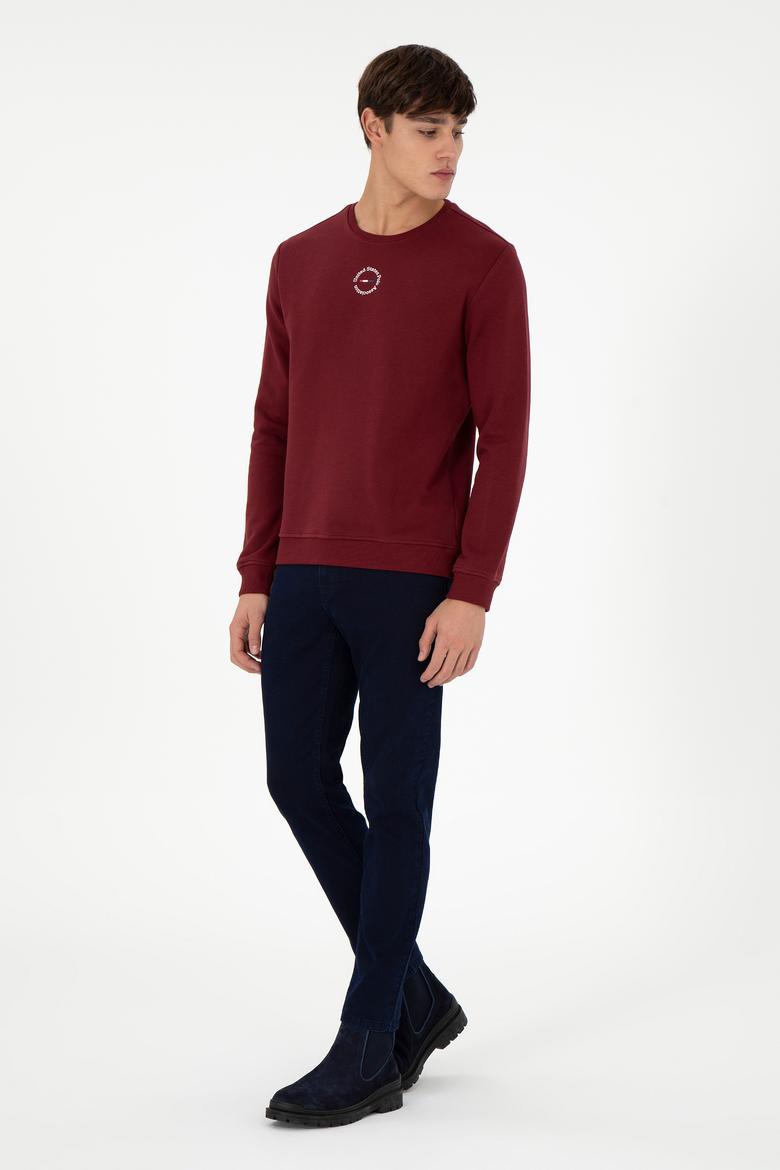 Erkek Regular Fit Bisiklet Yaka Bordo Sweatshirt - 50293436071