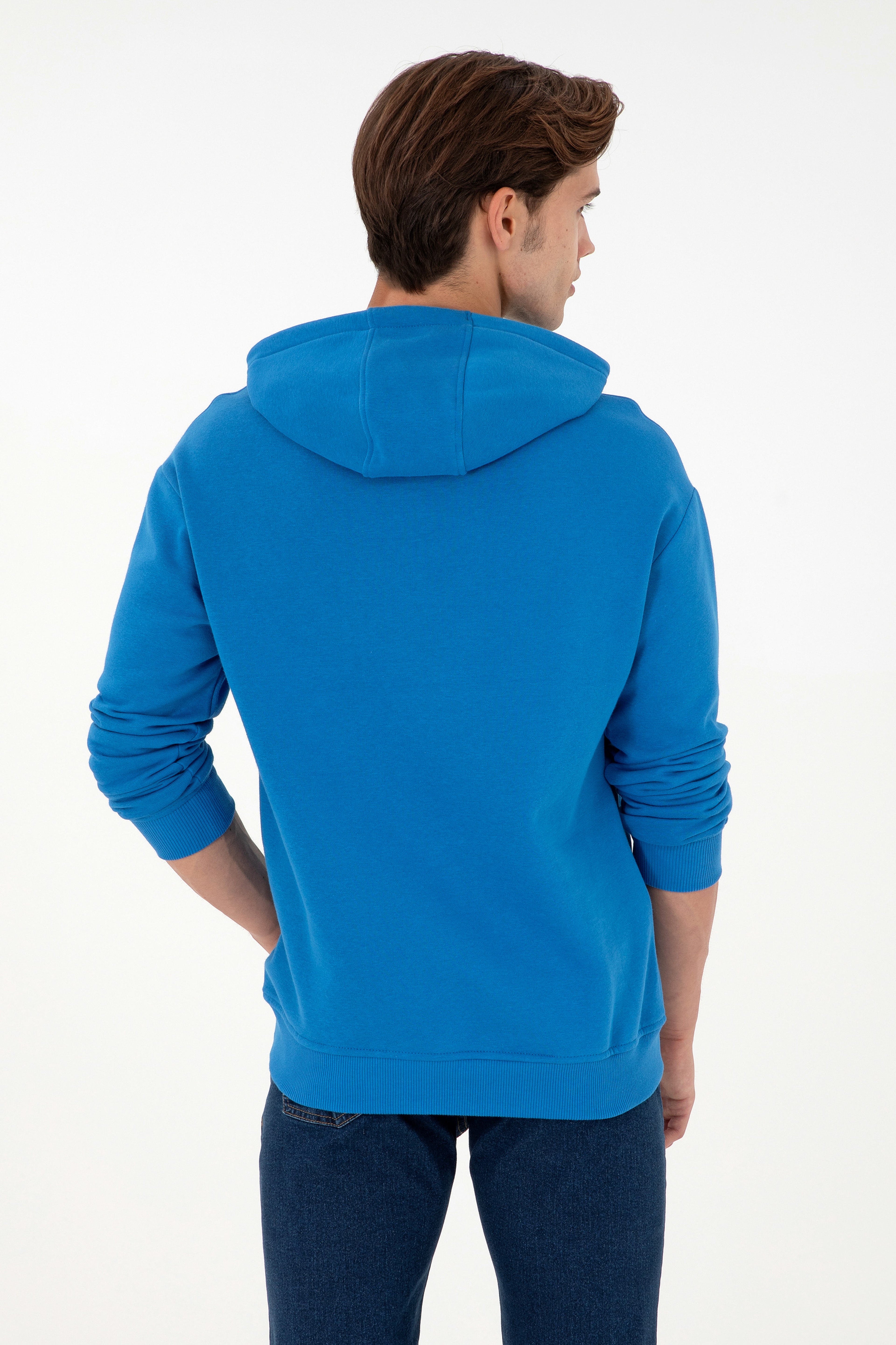 Erkek Kapüşonlu Kobalt Basic Sweatshirt