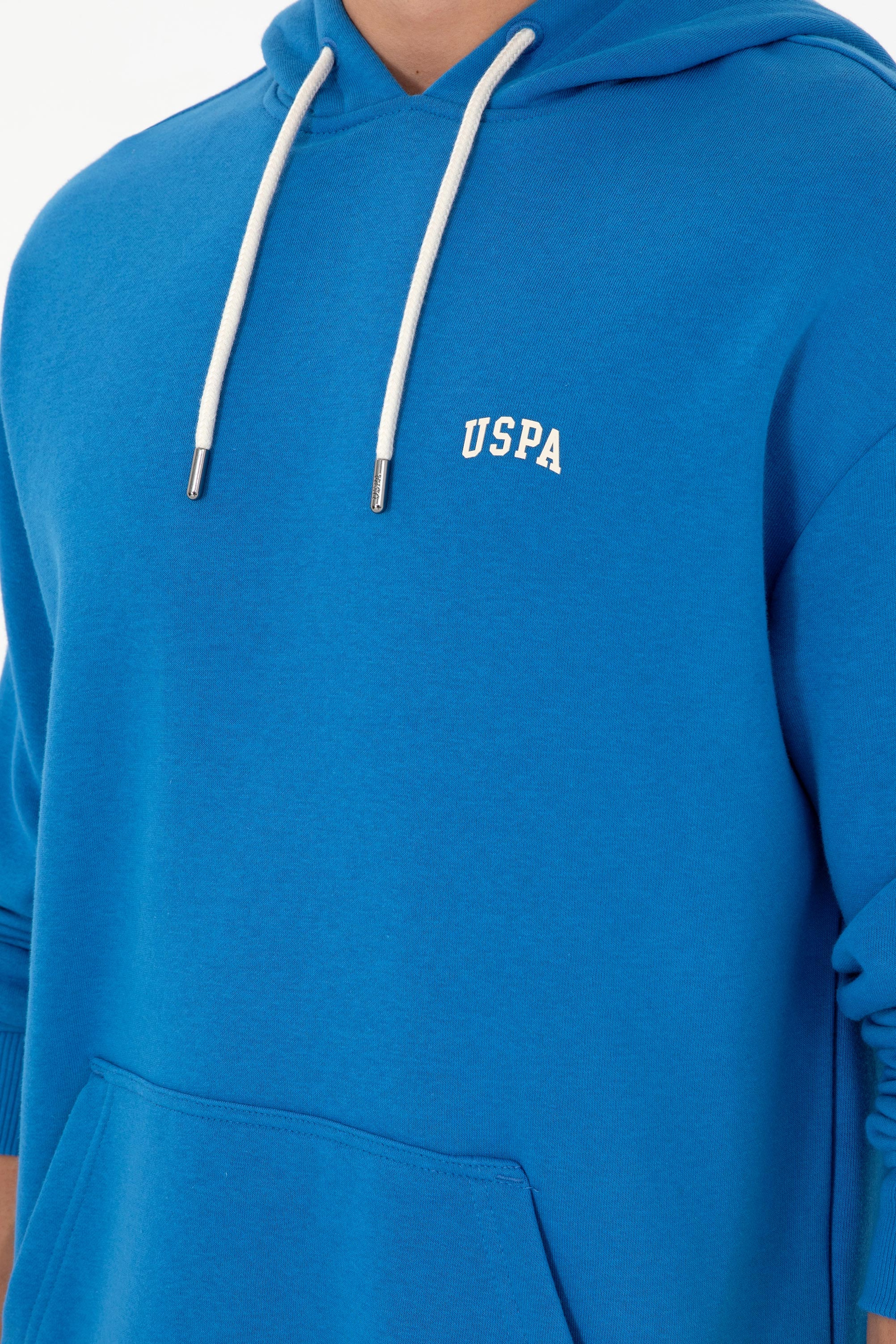 Erkek Kapüşonlu Kobalt Basic Sweatshirt - Image 7