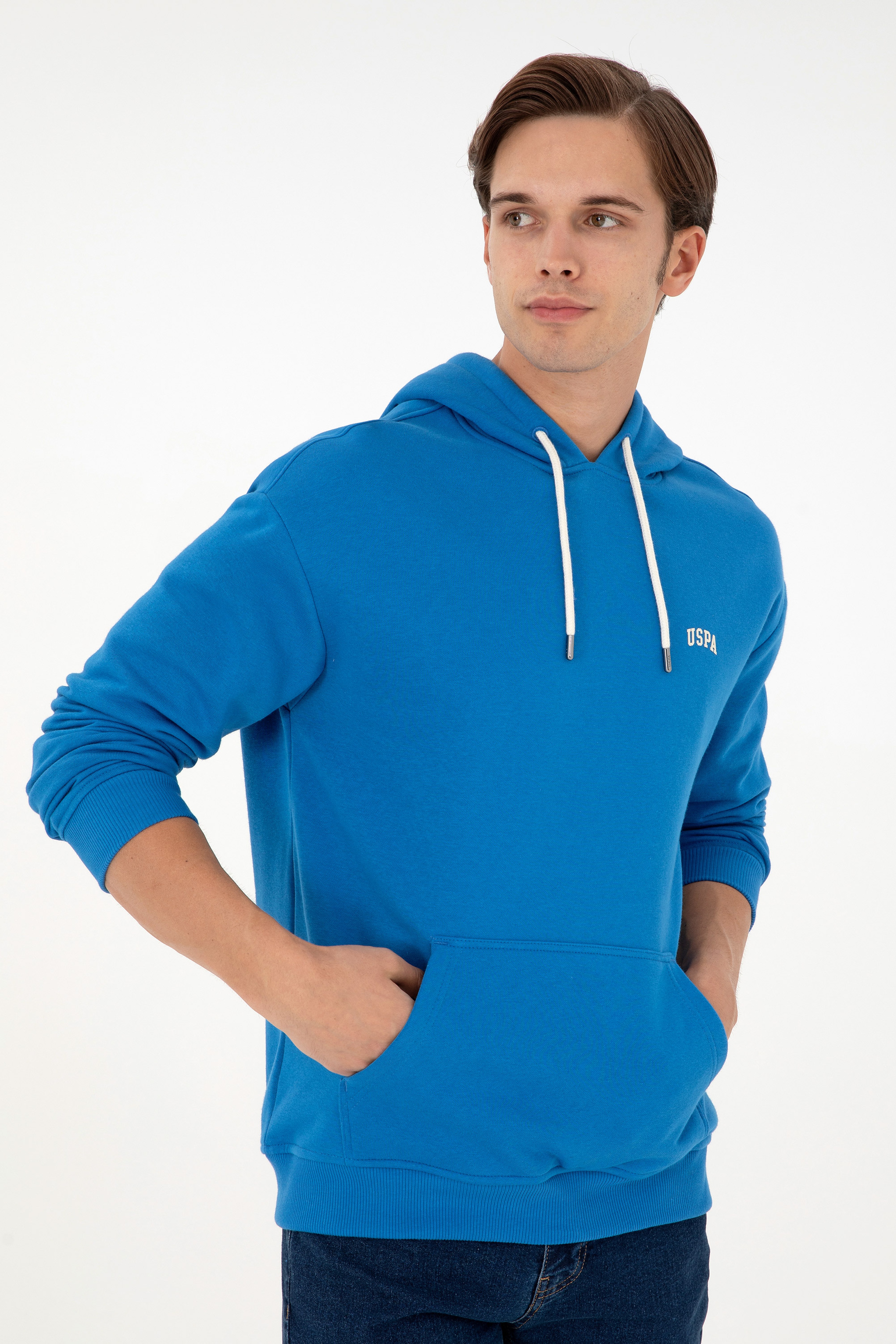 Erkek Kapüşonlu Kobalt Basic Sweatshirt