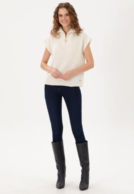 Kadın Krem V Yaka Kazak - 50297101004