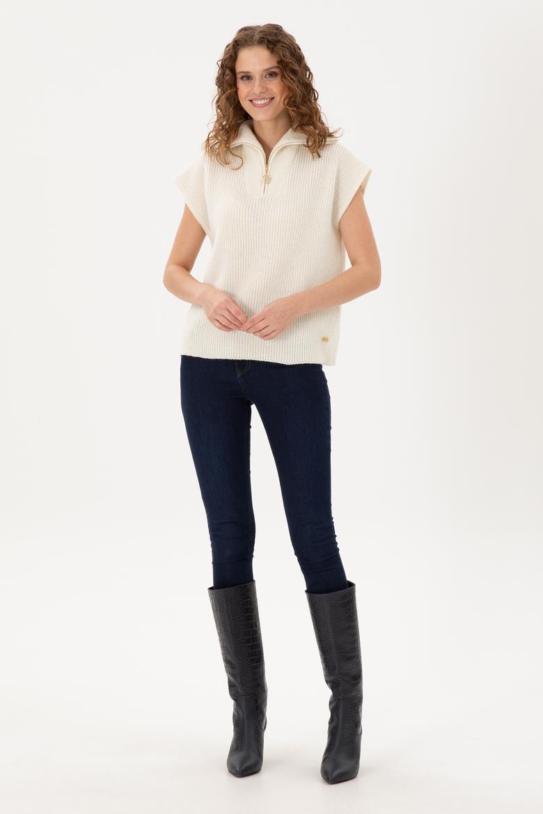 Kadın Krem V Yaka Kazak - 50297101004