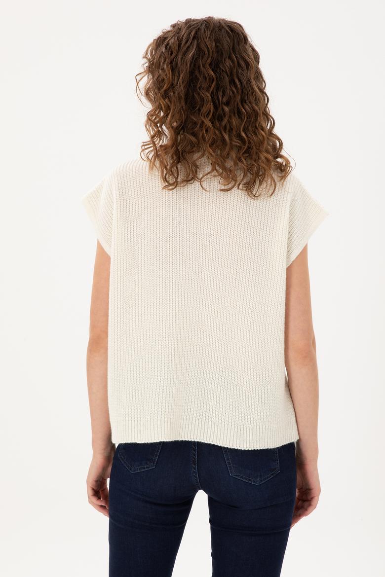 Kadın Krem V Yaka Kazak - 50297101004