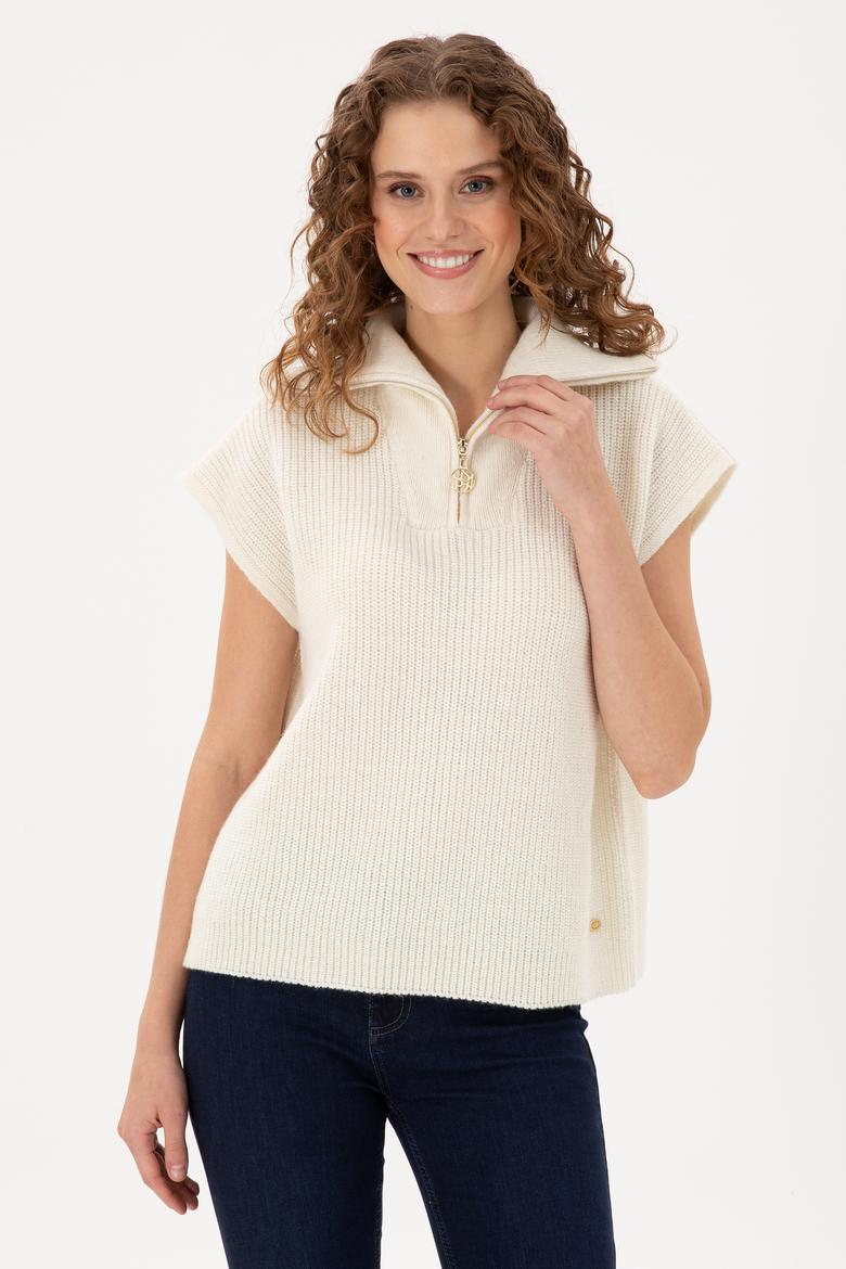 Kadın Krem V Yaka Kazak