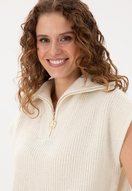 Kadın Krem V Yaka Kazak - 50297101004