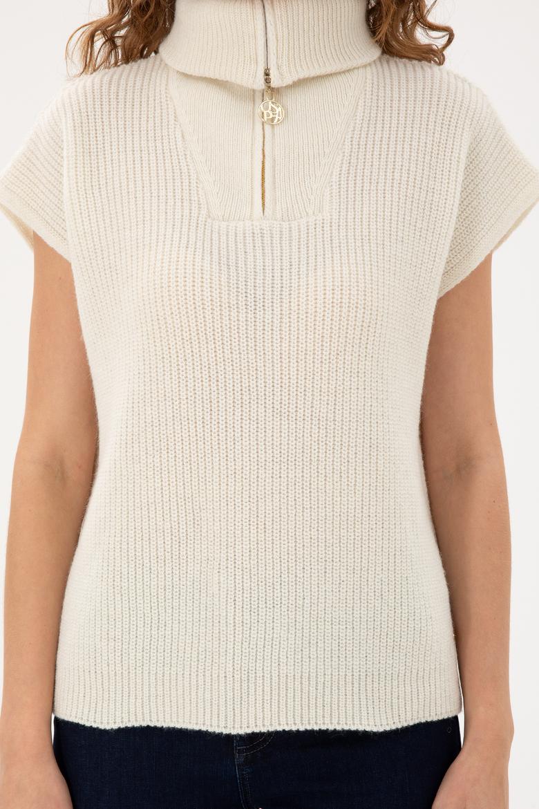 Kadın Krem V Yaka Kazak - 50297101004