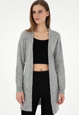 Kadın Gri Melanj Triko Hırka - 50297102023