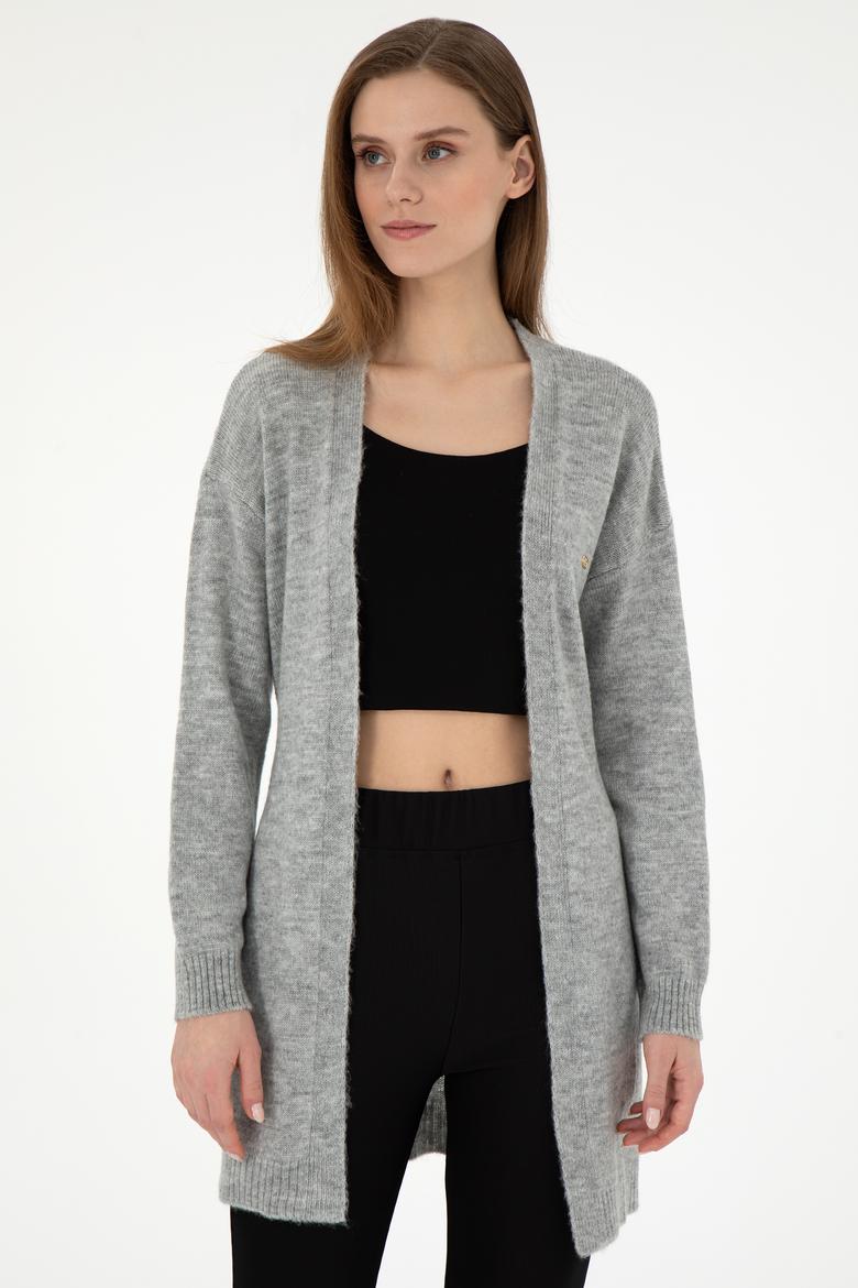 Kadın Gri Melanj Triko Hırka - 50297102023