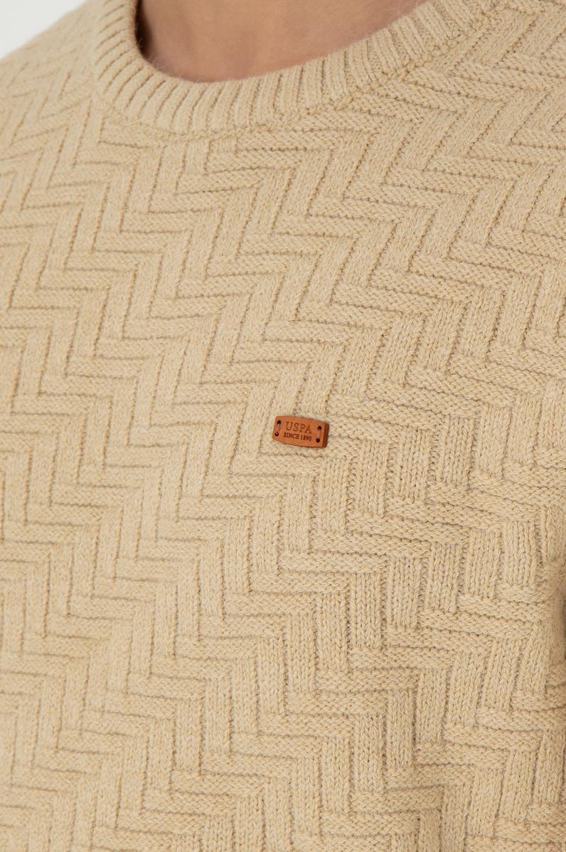 Erkek Slim Fit Bisiklet Yaka Kum Kazak