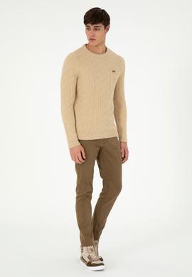 Erkek Slim Fit Bisiklet Yaka Kum Kazak - 50297050019
