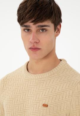 Erkek Slim Fit Bisiklet Yaka Kum Kazak - 50297050019