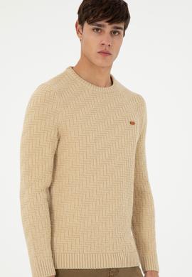 Erkek Slim Fit Bisiklet Yaka Kum Kazak - 50297050019